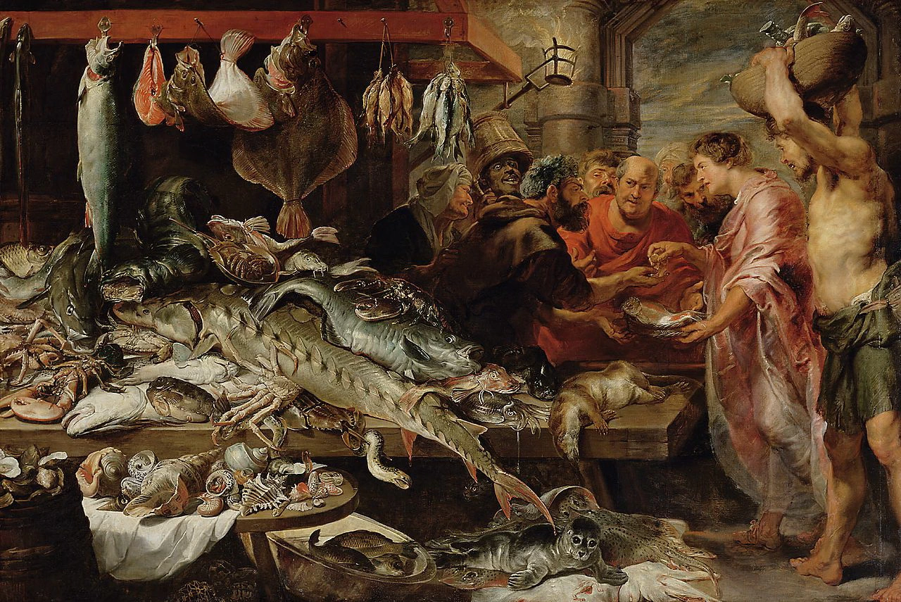 Il mercato del pesce - figure di Van Dyck, Kunsthistorisches Museum